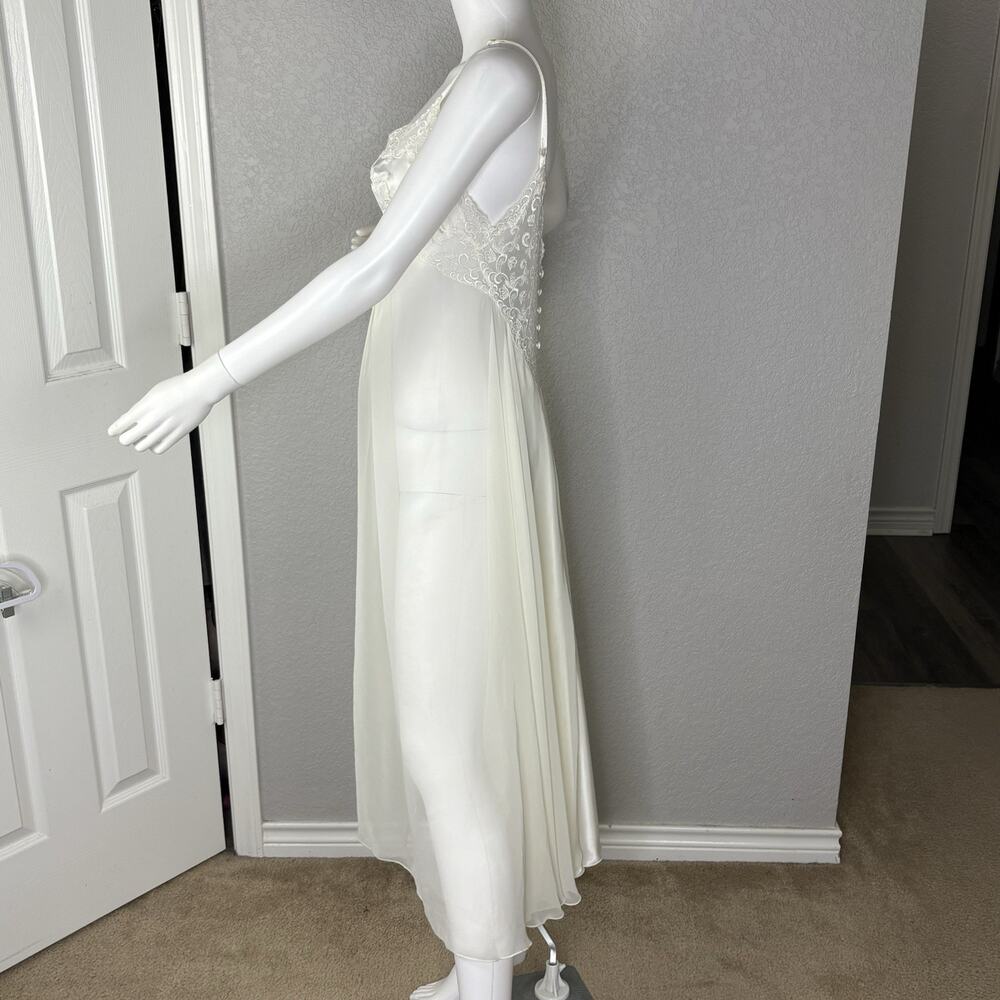 90s Victoria’s Secret Maxi Gown Slip Dress Sheer Chiffon Silky Satin Ivory Sz M - Picture 4 of 11